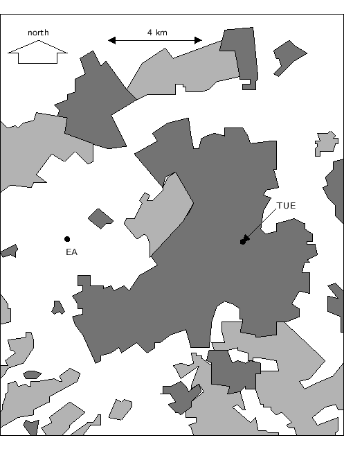 \begin{center}%
\psfrag{TUE}{\footnotesize TUE}
\psfrag{4km}{\footnotesize ...
...ics[width=0.9\linewidth]{h-site/eindhoven/eindhoven-grijs2.eps}
 \end{center}