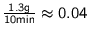 $\frac{1.3\text{g}}{10\text{min}} \approx 0.04$