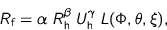 \begin{displaymath}
R_{\text{f}} = \alpha \; R_{\text{h}}^{\beta} \; U_{\text{h}}^{\gamma} \; \text{\textit{L}}(\Phi,\theta,\xi),
\end{displaymath}